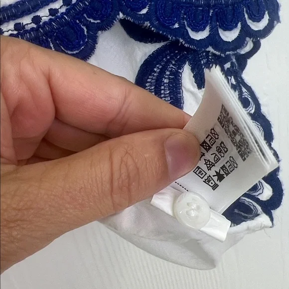 Zara - Blue Embroidered Floral White Button Down Batwing Blouse Size XS - Picture 9 of 12